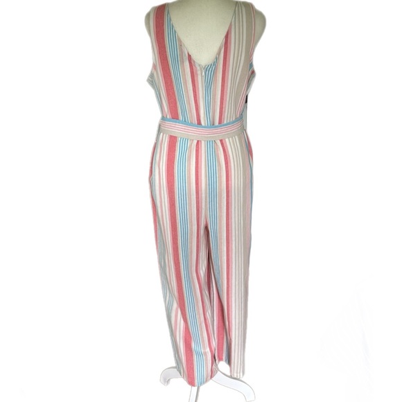 Robert Louis Linen Rayon Blend Cropped Striped Jumpsuit - Picture 3 of 9